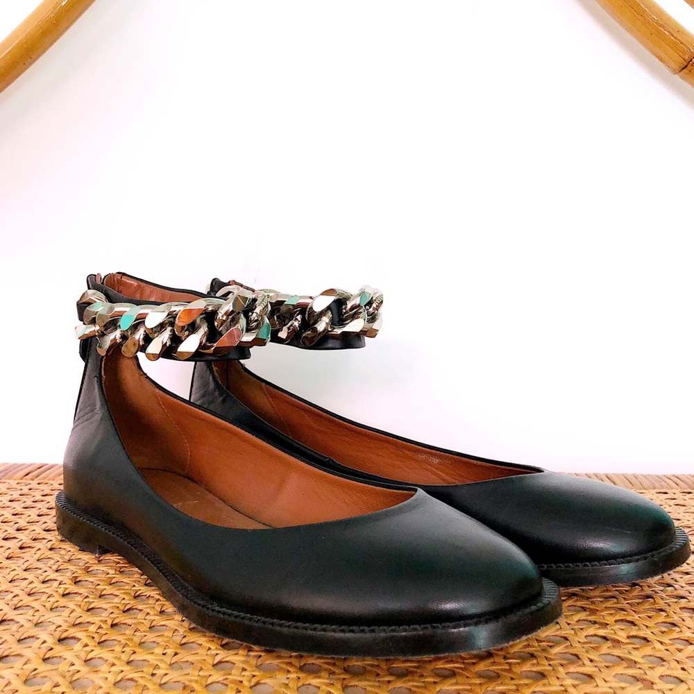 Givenchy Black Chain Ankle Strap Ballet Flats - 36